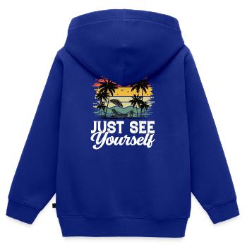 Vacances à la plage Palms Parasol Vacances d’été - Sweat Premium à capuche zippé enfant bio - bleu roi - Dos - AI Model Kid Male (0cm)