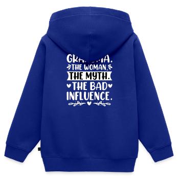 Grand-mère Bad Influence Grand-mère Grand-mère Légende - Sweat Premium à capuche zippé enfant bio - bleu roi - Dos - AI Model Kid Male (0cm)