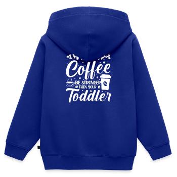 Café Sarcasme Amis Bonheur Joie Cappuccino - Sweat Premium à capuche zippé enfant bio - bleu roi - Dos - AI Model Kid Male (0cm)