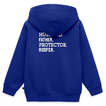 Papa Couvreur Père Toiture Artisanat Toiture Toiture - Sweat Premium à capuche zippé enfant bio - bleu roi - Dos - AI Model Kid Male (0cm)
