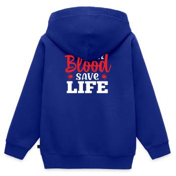 Don de sang Donneurs de sang Donneurs de sang - Sweat Premium à capuche zippé enfant bio - bleu roi - Dos - AI Model Kid Male (0cm)