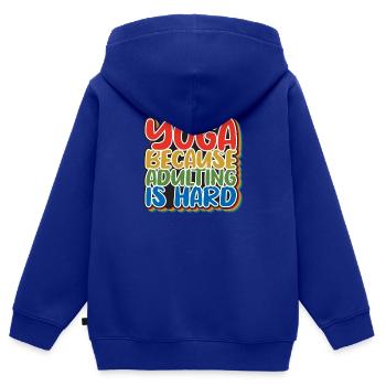 Yoga Mandala Sport Training Relaxation Végétalienne - Sweat Premium à capuche zippé enfant bio - bleu roi - Dos - AI Model Kid Male (0cm)