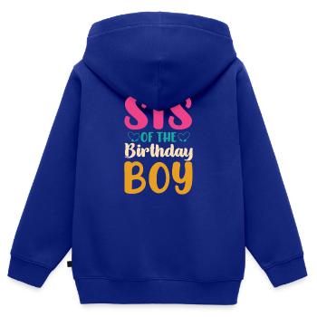 Sœur Anniversaire Garçon Célébration Garçon - Sweat Premium à capuche zippé enfant bio - bleu roi - Dos - AI Model Kid Male (0cm)