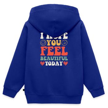 Pensées positives, vie positive - Sweat Premium à capuche zippé enfant bio - bleu roi - Dos - AI Model Kid Male (0cm)