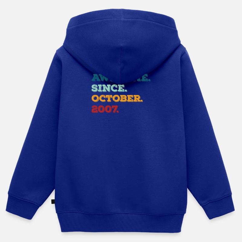 Octobre 2007 Vintage Cadeau d’anniversaire - Sweat Premium à capuche zippé enfant bio - bleu roi