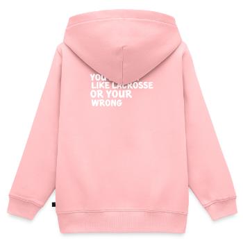 Les joueurs de crosse jouent à Lacrosse Relax Lacrosse - Sweat Premium à capuche zippé enfant bio - rose - Dos - AI Model Kid Female (0cm)