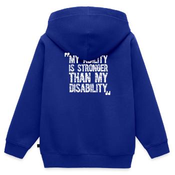 Handicap Handicap Fauteuil roulant Paraplégie Forte - Sweat Premium à capuche zippé enfant bio - bleu roi - Dos - AI Model Kid Male (0cm)