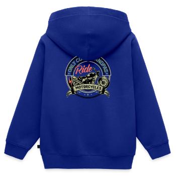Ne sous-estimez jamais un vieil homme avec un grand-père à moto - Sweat Premium à capuche zippé enfant bio - bleu roi - Dos - AI Model Kid Male (0cm)