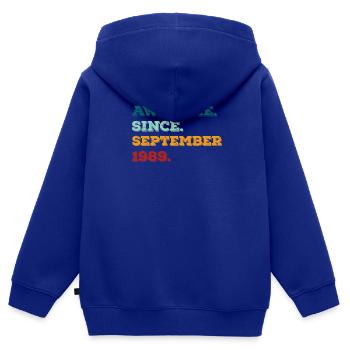 Anniversaire Septembre 1989 Naissance Année de naissance - Sweat Premium à capuche zippé enfant bio - bleu roi - Dos - AI Model Kid Male (0cm)
