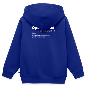 Opticien Optométriste Opticien Ophtalmologiste Café - Sweat Premium à capuche zippé enfant bio - bleu roi - Dos - AI Model Kid Male (0cm)