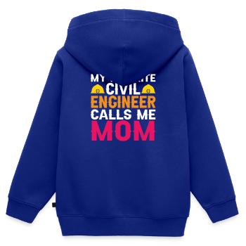 Ingénieur civil Construction de ponts Statiques Son Mama Ingénieur - Sweat Premium à capuche zippé enfant bio - bleu roi - Dos - AI Model Kid Male (0cm)