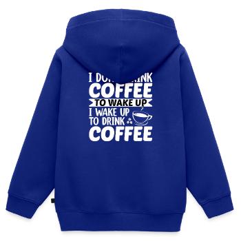 Café Sarcasme Amis Bonheur Joie Cappuccino - Sweat Premium à capuche zippé enfant bio - bleu roi - Dos - AI Model Kid Male (0cm)
