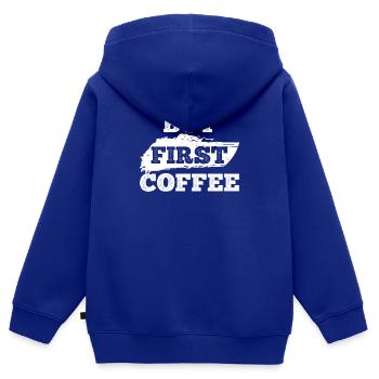 Café Sarcasme Amis Bonheur Joie Cappuccino - Sweat Premium à capuche zippé enfant bio - bleu roi - Dos - AI Model Kid Male (0cm)