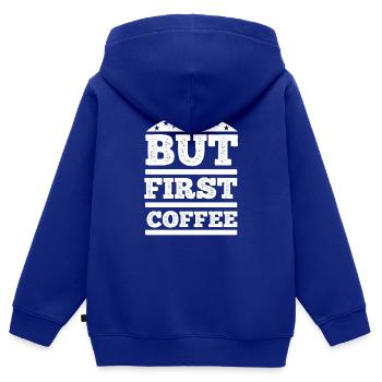 Café Sarcasme Amis Bonheur Joie Cappuccino - Sweat Premium à capuche zippé enfant bio - bleu roi - Dos - AI Model Kid Male (0cm)
