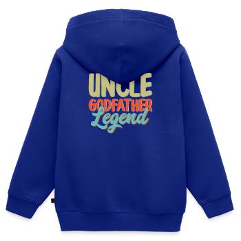 Parrain Filleul Cadeau Parrain Parrain Oncle - Sweat Premium à capuche zippé enfant bio - bleu roi - Dos - AI Model Kid Male (0cm)