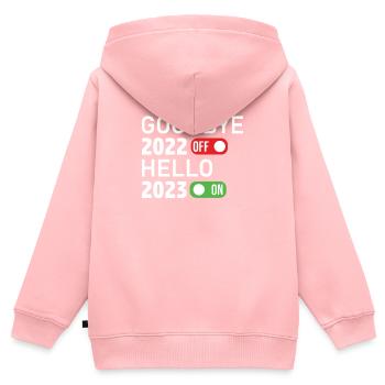 2023 deux mille 23 Nouvel An 2023 Année 2023 - Sweat Premium à capuche zippé enfant bio - rose - Dos - AI Model Kid Female (0cm)