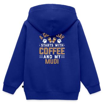 Mudi Dog Breed Café Boire de la caféine Caféine - Sweat Premium à capuche zippé enfant bio - bleu roi - Dos - AI Model Kid Male (0cm)