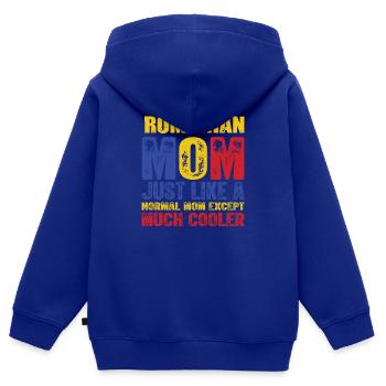 Maman roumaine roumaine Roumanie mère - Sweat Premium à capuche zippé enfant bio - bleu roi - Dos - AI Model Kid Male (0cm)
