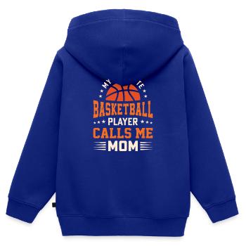 Basketball Mère BBall Dribble Sport Fils - Sweat Premium à capuche zippé enfant bio - bleu roi - Dos - AI Model Kid Male (0cm)