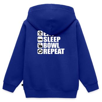 Bowling Cone Spareball Pins Ball Strike - Sweat Premium à capuche zippé enfant bio - bleu roi - Dos - AI Model Kid Male (0cm)
