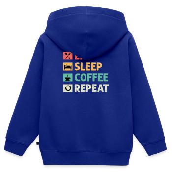 Café Sarcasme Amis Bonheur Joie Cappuccino - Sweat Premium à capuche zippé enfant bio - bleu roi - Dos - AI Model Kid Male (0cm)