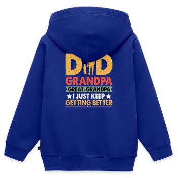 Je suis papa, grand-père et arrière-grand-père père père de la fête des pères - Sweat Premium à capuche zippé enfant bio - bleu roi - Dos - AI Model Kid Male (0cm)