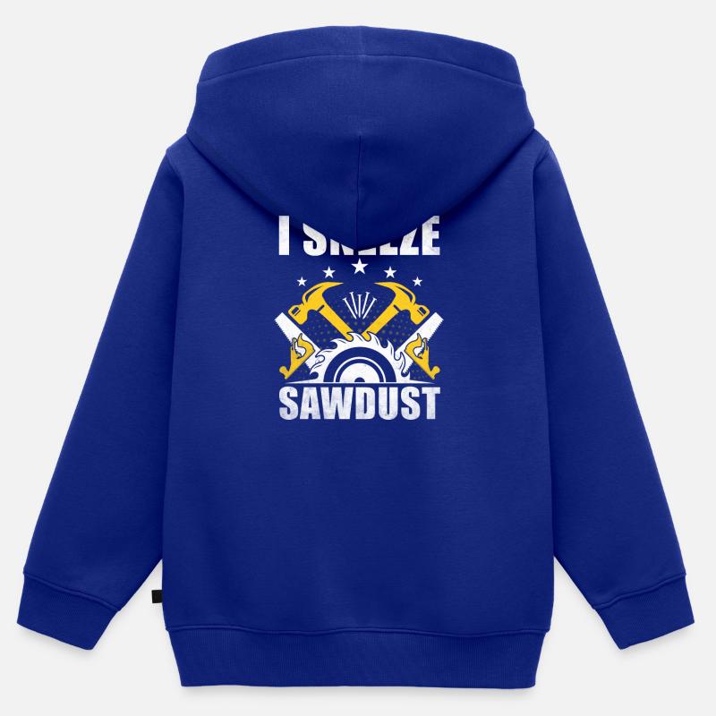 Bois Tronçonneuse Bûcherons Menuisiers Charpentiers - Sweat Premium à capuche zippé enfant bio - bleu roi