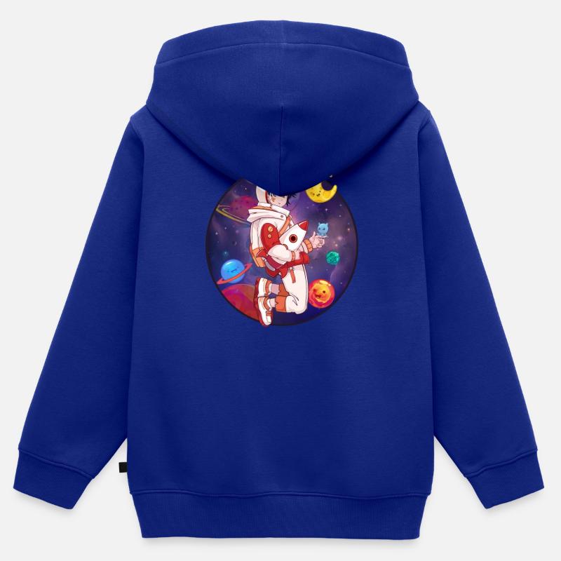 Garçon cosmonaute chibi dans l'espace - Sweat Premium à capuche zippé enfant bio - bleu roi
