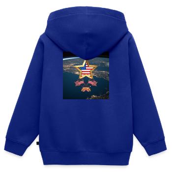 USA, Sterne und Gürtel - Kinder Premium Organic Zip Hoodie - Royalblau - Hinten - AI Model Kid Male (0cm)