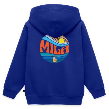 Mila Shirt Vintage Sunset Mila Groovy Tie Dye - Sweat Premium à capuche zippé enfant bio - bleu roi - Dos - AI Model Kid Male (0cm)