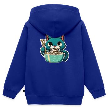 Cat Eats Instant Noldes - Kids Premium Organic Zip-up Hoodie - royal blue - Back - AI Model Kid Male (0cm)