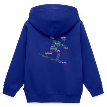 Skigebiete, Wortwolke, Snowboard - Kinder Premium Organic Zip Hoodie - Royalblau - Hinten - AI Model Kid Male (0cm)