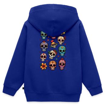 Tête de mort mexicaine - sugar skull - doodle - Sweat Premium à capuche zippé enfant bio - bleu roi - Dos - AI Model Kid Male (0cm)