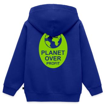 Planète sur le devis de profit - Sweat Premium à capuche zippé enfant bio - bleu roi - Dos - AI Model Kid Male (0cm)