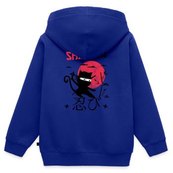 Funny Cat, Shanobi Drôle de Chat Ninja Shinobi - Sweat Premium à capuche zippé enfant bio - bleu roi - Dos - AI Model Kid Male (0cm)