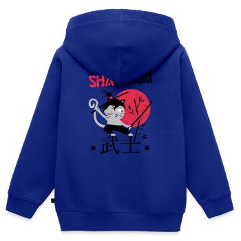 Lustige Katze, Shamuraï Lustige Katze Samurai Krieger - Kinder Premium Organic Zip Hoodie - Royalblau - Hinten - AI Model Kid Male (0cm)