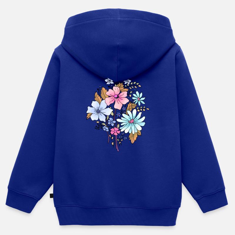 Fleur - Sweat Premium à capuche zippé enfant bio - bleu roi