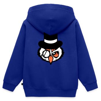 Sir hibou chapeau haut de forme monocle verres riches M. - Sweat Premium à capuche zippé enfant bio - bleu roi - Dos - AI Model Kid Male (0cm)