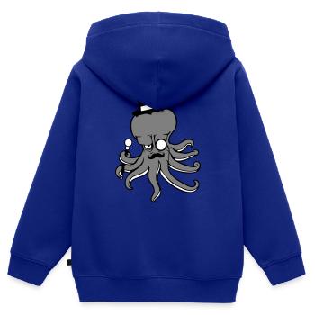 Kraken Mr. Sir Zylinder Hut Monokel Brille reich - Kinder Premium Organic Zip Hoodie - Royalblau - Hinten - AI Model Kid Male (0cm)