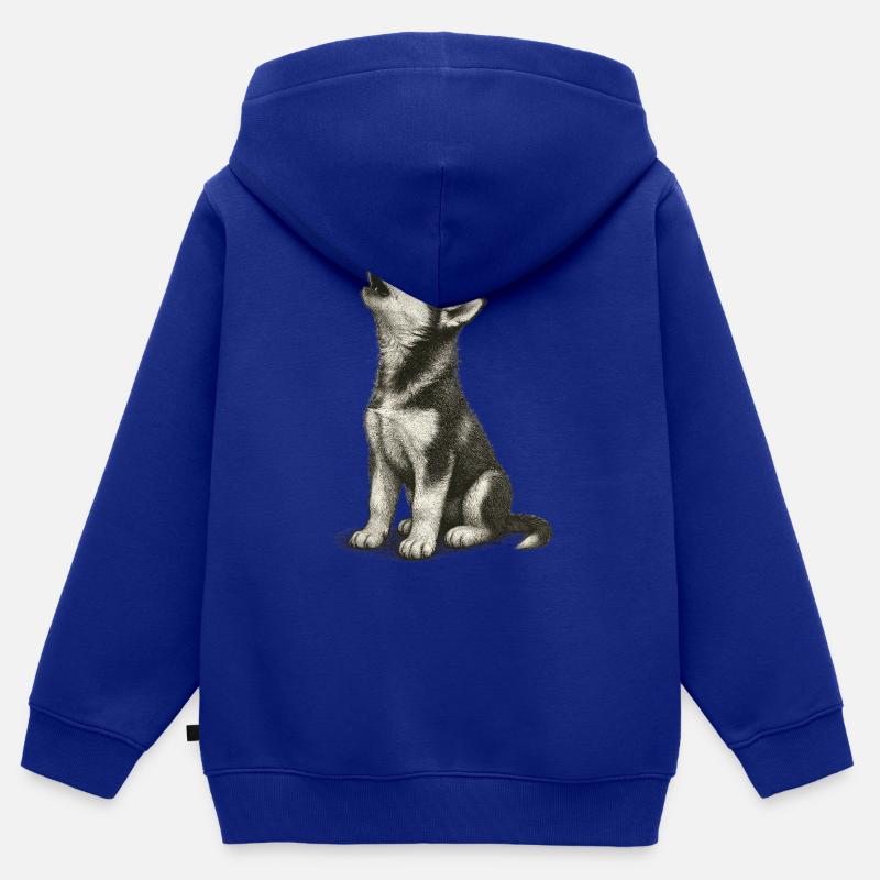 « Petit flocon de neige » - Chiot husky sibérien - Sweat Premium à capuche zippé enfant bio - bleu roi