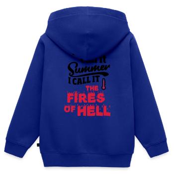 Vous appelez cela l'été, cadeau de vague de chaleur - Sweat Premium à capuche zippé enfant bio - bleu roi - Dos - AI Model Kid Male (0cm)