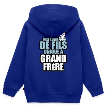 mise à jour de fils unique a grand frère - Sweat Premium à capuche zippé enfant bio - bleu roi - Dos - AI Model Kid Male (0cm)