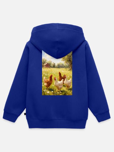 Weidehühner im sonnenbeschienenen Feld - Kinder Premium Organic Zip Hoodie - Royalblau