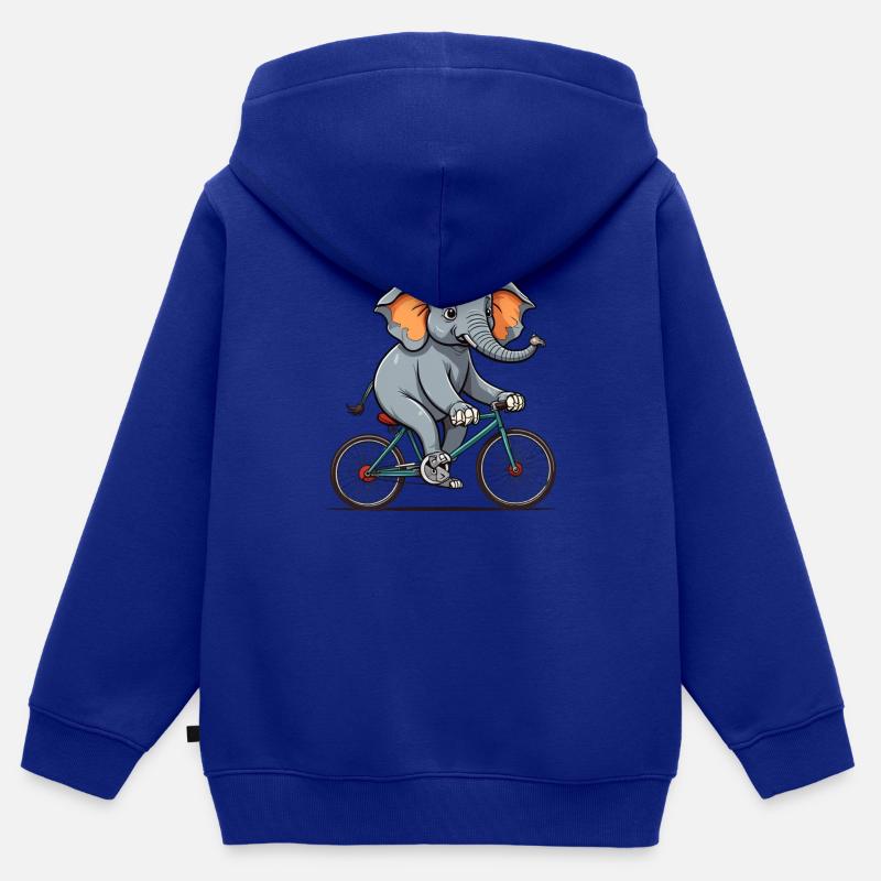 éléphant sur un vélo - Sweat Premium à capuche zippé enfant bio - bleu roi