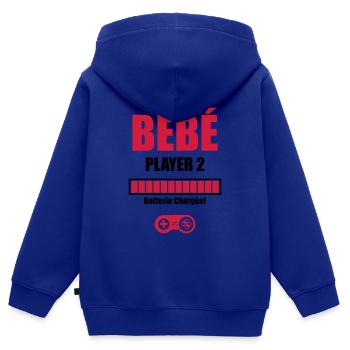 bébé player 2 batterie chargée - Sweat Premium à capuche zippé enfant bio - bleu roi - Dos - AI Model Kid Male (0cm)