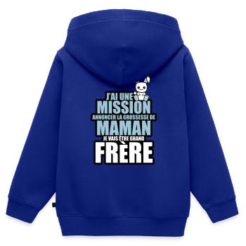 annoncer grossesse je vais être grand frere - Sweat Premium à capuche zippé enfant bio - bleu roi - Dos - AI Model Kid Male (0cm)