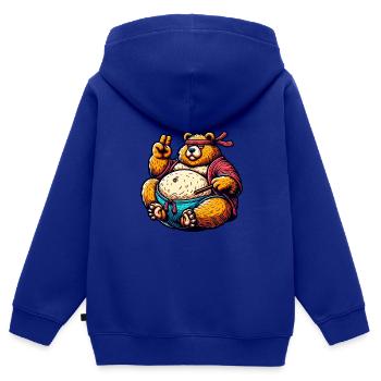 Karate Bär Meditiert Mit Stäbchen - Kinder Premium Organic Zip Hoodie - Royalblau - Hinten - AI Model Kid Male (0cm)