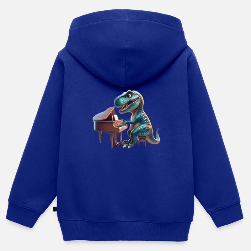 Conception de fan de musique de pianiste de dinosaure cool - Sweat Premium à capuche zippé enfant bio - bleu roi