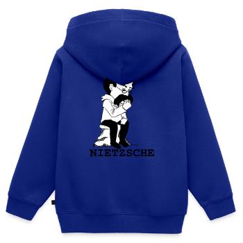 Nietzsche - Sweat Premium à capuche zippé enfant bio - bleu roi - Dos - AI Model Kid Male (0cm)