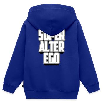 Super alter ego | Les couleurs peuvent être changées - Sweat Premium à capuche zippé enfant bio - bleu roi - Dos - AI Model Kid Male (0cm)